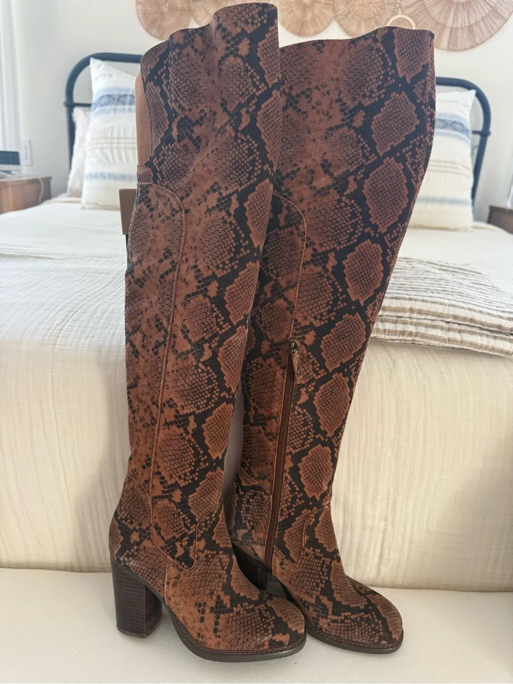 Kelsi Dagger Brown Snake-Print Over-the-Knee Boots